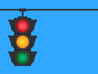 Wall Mural - Traffic lights banner on blue background. Vector stock illustration.