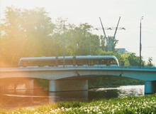 2022: Tram On The Eastern Bridge In Tushino, Moscow, Russia