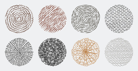 Wall Mural - Set of hand drawn abstract lines and curves patterns. Circle doodle background frame elements.