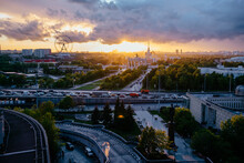 Evening Sunset In Moscow VDNH District