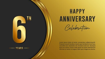 6th anniversary logo with gold color for booklets, leaflets, magazines, brochure posters, banners, web, invitations or greeting cards. Vector illustration.