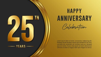 Wall Mural - 25th anniversary logo with gold color for booklets, leaflets, magazines, brochure posters, banners, web, invitations or greeting cards. Vector illustration.