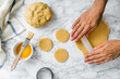 cookies process homemade dessert dough egg on marble background