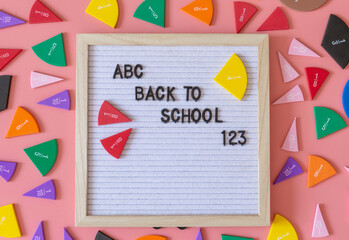Wall Mural - Letter board with colorful fractions mathematics. Interesting fun math for kids, education, back to school background. Geometry and mathematics materials.