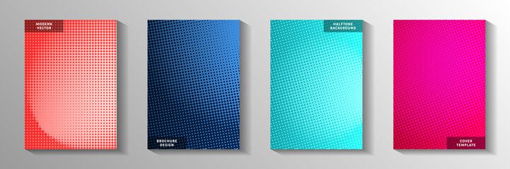 Elegant dot screen tone gradation cover page templates vector series. Corporate poster faded screen