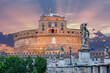 Castel Sant'Angelo and its statues at sunrise, Rome, Italy