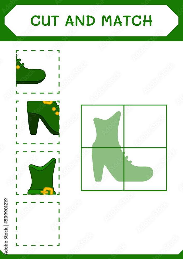 Cut and match parts of Leprechaun boot, game for children. Vector ...