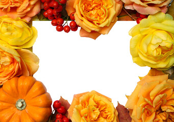 Wall Mural - Roses Pumpkin Autumn Leaves Floral Frame.png