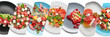 © Pixel-Shot - Collage with different delicious watermelon salads on white background, top view