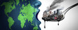 Leinwandbild Motiv Global pollution concept with fossil fuel and industrial toxic waste as the planet earth eating petroleum and dirty polluted energy as an environmental icon