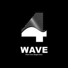 Number 4 line wave vector logo design. Suitable for business, poster, card, wave symbol and initial