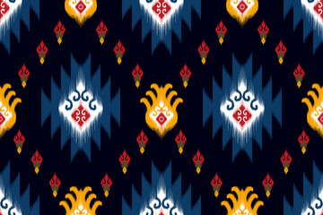 Wall Mural - Ikat ethnic seamless pattern design. Aztec fabric carpet mandala ornaments textile decorations wallpaper. Tribal boho native ethnic turkey traditional embroidery vector background 