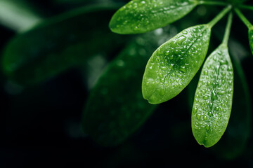 Wall Mural - Green leaf with water drops for background , copy space 