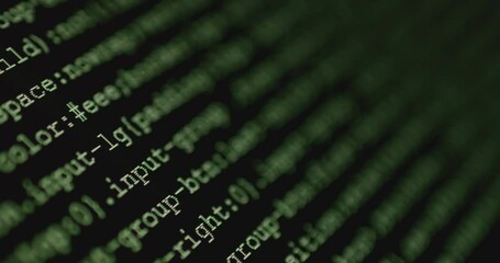 Wall Mural - 4k close up shot programming tag coding on screen. background concept for programming and coding web