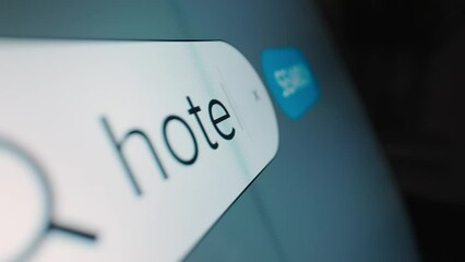 Motorized moving shot of searching for hotel on Internet, shot with macro probe lens