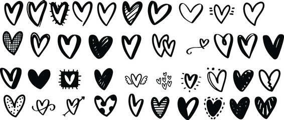 heart doodles set. hand drawn hearts collection. romance and love illustrations.