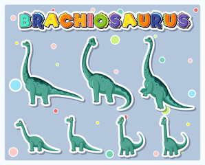 Poster - Set of cute brachiosaurus dinosaur characters