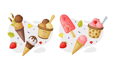 Sticker - Ice-cream as Sweet Frozen Dessert Food and Snack Vector Composition Set