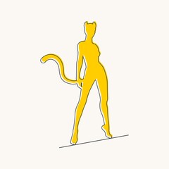 Poster - Silhouettes of cat woman with ears and tail. Thin line style