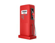 © WIROT - 3D rendering of a red gas pump in side view. cut apart on a white background Oil dispenser. Fill the bucket. Road trip-clipping path