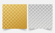 Seamless Moroccan Pattern Background In Golden And Silver Color.