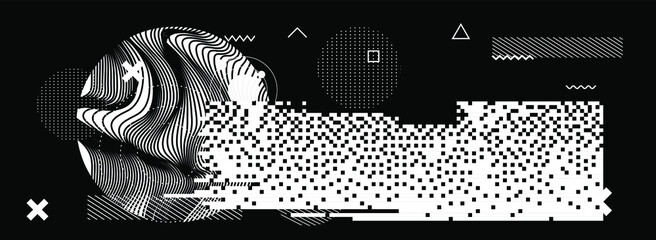 Aufkleber - Abstract geometric background with glitched shapes and figures.