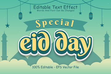 Wall Mural - Special Eid Day Editable Text Effect 3 Dimension Emboss Cartoon Style