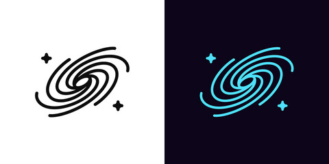 Sticker - Outline universe icon, with editable stroke. Galaxy with stars, space universe pictogram. Black hole