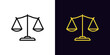 Outline justice scales icon, with editable stroke. Judge scales sign, libra pictogram. Legal judgement