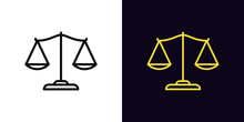 Outline Justice Scales Icon, With Editable Stroke. Judge Scales Sign, Libra Pictogram. Legal Judgement