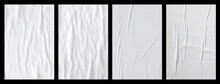 White Crumpled And Creased Glued Paper Poster Set Isolated On Black Background