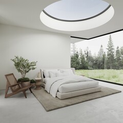 Wall Mural - Modern bright architectural bedroom  interior with empty wall mockup 