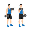 © lioputra - Man doing Alternating dumbbell curl. Flat vector illustration isolated on different layers. Workout character