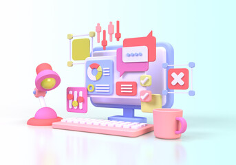 Web development for UI UX design concept illustration Landing page template business idea background