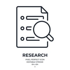 Wall Mural - research concept editable stroke outline icon isolated on white background flat vector illustration.