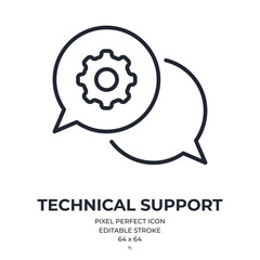 Wall Mural - Technical support concept editable stroke outline icon isolated on white background flat vector illustration. Pixel perfect. 64 x 64.