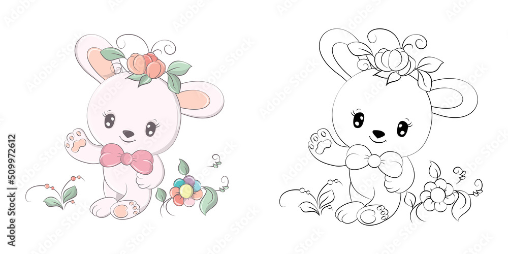 Cute Bunny Clipart for Coloring Page and Illustration. Happy Clip Art ...