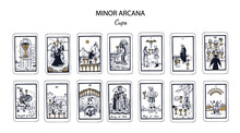 Tarot  Minor Arcana Vector Set Cups (part1) . Hand Drawn Illustration