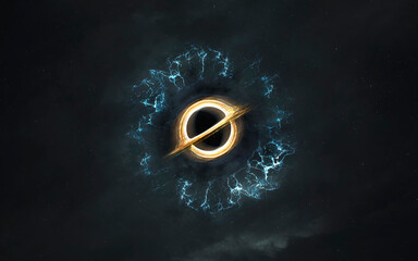 Wall Mural - 3d illustration of giant black hole in deep space. 5k realistic science fiction art. elements of ima