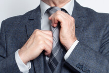 People, Business, Fashion And Clothing Concept. Close Up Of Man In Shirt, Suit And Tie Dressing Up