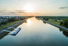 Aerial View Of Drava River In Osijek At Sunset, Croatia.
