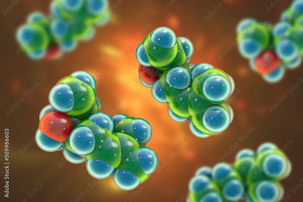 Linalool molecule, 3D illustration. Naturally occurring organic ...