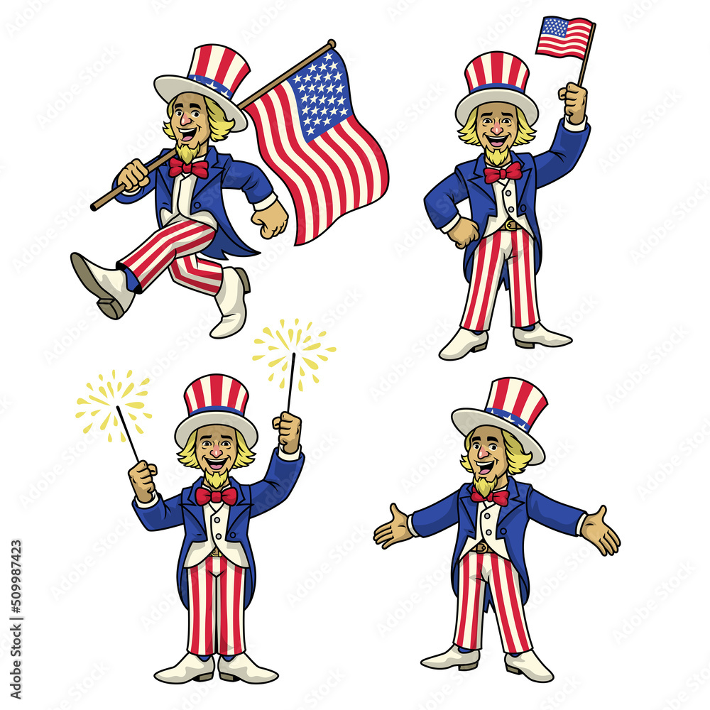 Uncle Sam Character Mascot Set Stock Vector | Adobe Stock