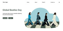 UI Design Of Global Beatles Day With Cartoon Character Crowd 