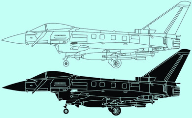 Wall Mural - Adult military aircraft coloring page for book and drawing. Airplane. War-plane. Vector illustration. Vehicle. Graphic element. Plane. Black contour sketch.