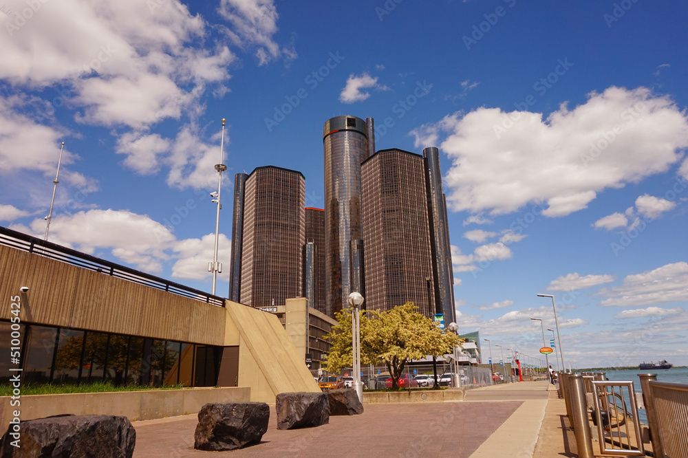 General Motors World Headquarters in Detroit. Modern building. 