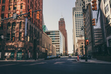 Street View From The Downtown Of Detroit MI, USA