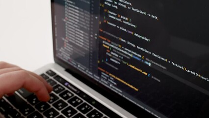 Wall Mural - coding on the screen, html encoding and programming on a laptop screen, developer, web development. 