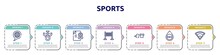 Sports Concept Infographic Design Template. Included Languages, Chlorophyll, Grade, Finish Line, Hand Puppet, H2o, Baseball Field Icons And 7 Option Or Steps.