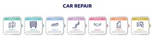 Car Repair Concept Infographic Design Template. Included Car Service, Garage Wrench, Headlights, Junction, Brake Pad, Jerrycan, Car Painting Icons And 7 Option Or Steps.